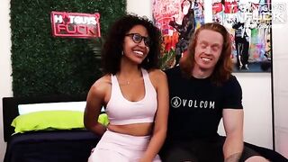 Redhead beefcake with huge cock fucks Latina slut and makes her cum twice
