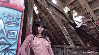 Outdoor casting with a young brunette for Public Agent