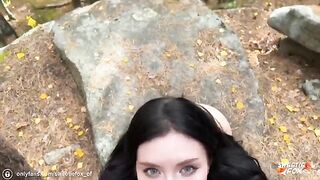 Brunette bitch gets banged hard in the woods