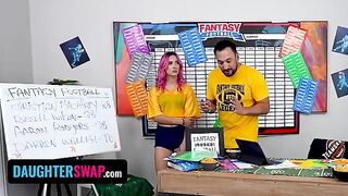 The cute girls play a football fantasy with their stepdads in a naughty twist