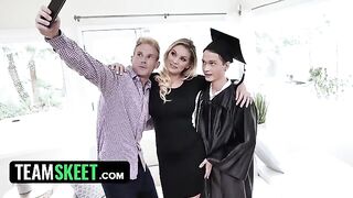 The busty stepmom Kenzie Taylor rewards her stepson with sex for graduation
