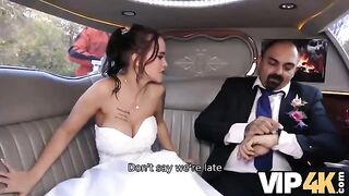 The bride allows her husband to watch her getting her ass fucked in the limo