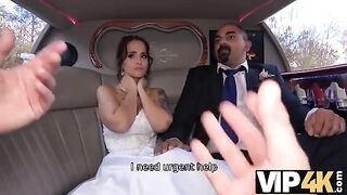 The bride allows her husband to watch her getting her ass fucked in the limo