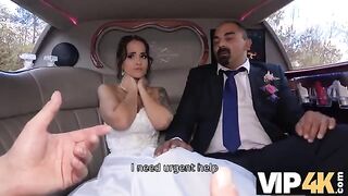 The bride allows her husband to watch her getting her ass fucked in the limo