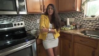 My stepmom, a Puerto Rican MILF, wakes me up with her pussy in the kitchen