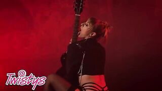 Angel Youngs in red lingerie for a sensual solo performance
