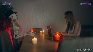 Strap-on Halloween XXX parody with a playful and seductive vibe