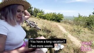 A babe is having fun with a stranger outdoors, it’s thrilling!