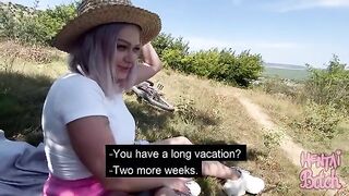 A babe is having fun with a stranger outdoors, it’s thrilling!