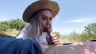 A babe is having fun with a stranger outdoors, it’s thrilling!