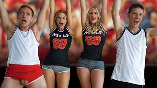 Football stepmoms Rachael Cavalli and Sedona Reign's cum swap celebration