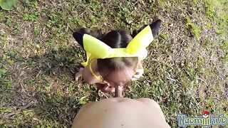 A beautiful Japanese girl is tenderly fucked in public by her boyfriend