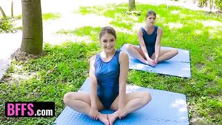 Gymnast girl Katie Kush is stretching with Kenzie Madison in hardcore sex
