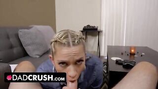 A young blonde draws a cock for her stepfather in POV style