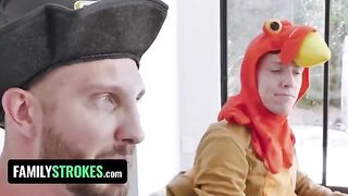 Stepdaughter and stepmom are thankful for a stiff cock on Thanksgiving