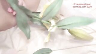A hot woman in a floral dress has sex with many guys who cum on her