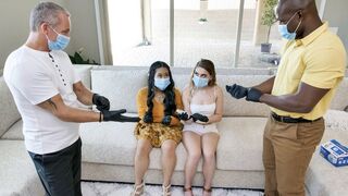 Two step-daughters get their pussies washed by their Dads
