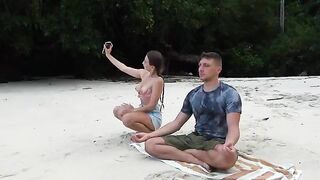 A short time meditation on the beach, followed by a deep blowjob scene