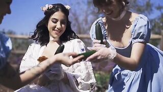 Once upon a time, three beauties had a steamy threesome in the park, showcasing Riley’s petite charm