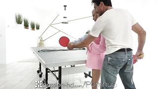 The guy did not let the blonde win at ping-pong, otherwise he would lose something important