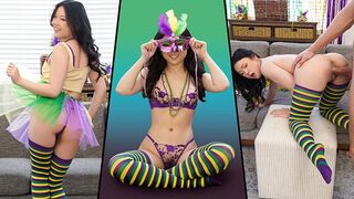 Petite teen Lulu Chu gets her beaver smashed on Mardi Gras