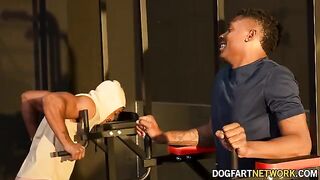 Kay Carter gets fucked by two black men at the gym