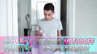 Stepsis asks stepbro to stop cleaning so he can fuck her properly