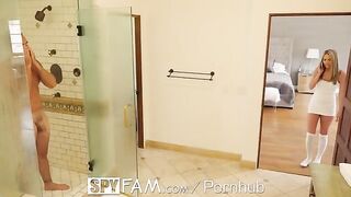 Athena Faris sneaks into the shower with her stepdad and gets fucked hard