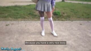 A horny Italian college girl is getting fucked outdoors