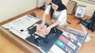 Stepsister fucks in a box and receives cumshot in her ass