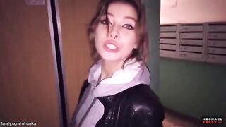 Hot girls walk on the wet pavement, getting cum on their panties
