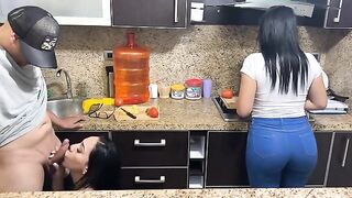 Beautiful 18-year-old stepsisters cook to earn their keep