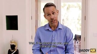 The naughty girl seduces her boyfriend’s dad because he’s boring