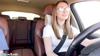 The stepson is learning to drive with his stepmom