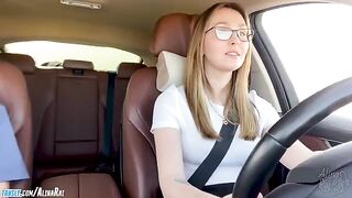 The stepson is learning to drive with his stepmom