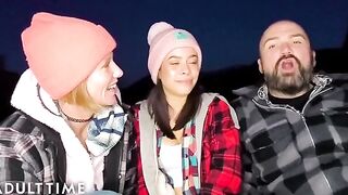 Hot polyamorous threesome in POV with sexy babes in the woods