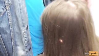 Risky Public Blowjob: Petite girl sucks in a shop changing room