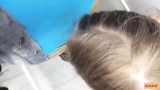Risky Public Blowjob: Petite girl sucks in a shop changing room