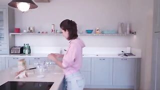I cooked and stripped at a friend's house, it was a steamy kitchen session