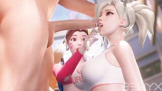 Mercy teaches Dva how to make a deepthroat in this hot Overwatch 3D scene
