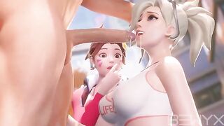 Mercy teaches Dva how to make a deepthroat in this hot Overwatch 3D scene