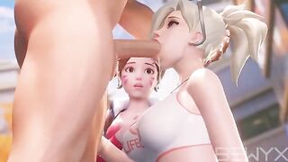 Mercy teaches Dva how to make a deepthroat in this hot Overwatch 3D scene