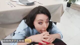 Whitney Wright, a naughty waitress, fucks her boss under the table at work