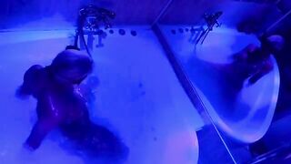 The blonde plays with sex toys in the bathroom