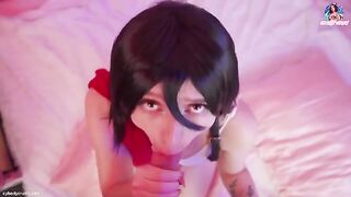 Mikasa Ackerman enjoys riding a big cock in POV style