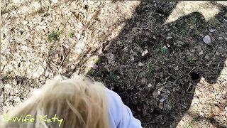 A juicy cutie got a lot of cum on her pussy in the forest