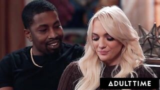 Kenna James gets a messy blowjob during her first threesome