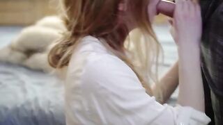 Beauty penetrates a big dildo and makes cum, her pussy is grateful for the pleasure