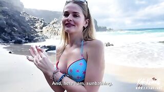 Sex on the beach with a luxurious girl with big ass