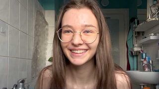 Young German beauty gets her pussy filled with a huge dildo